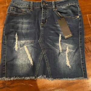 Denim Mini Skirt with Distressed Details